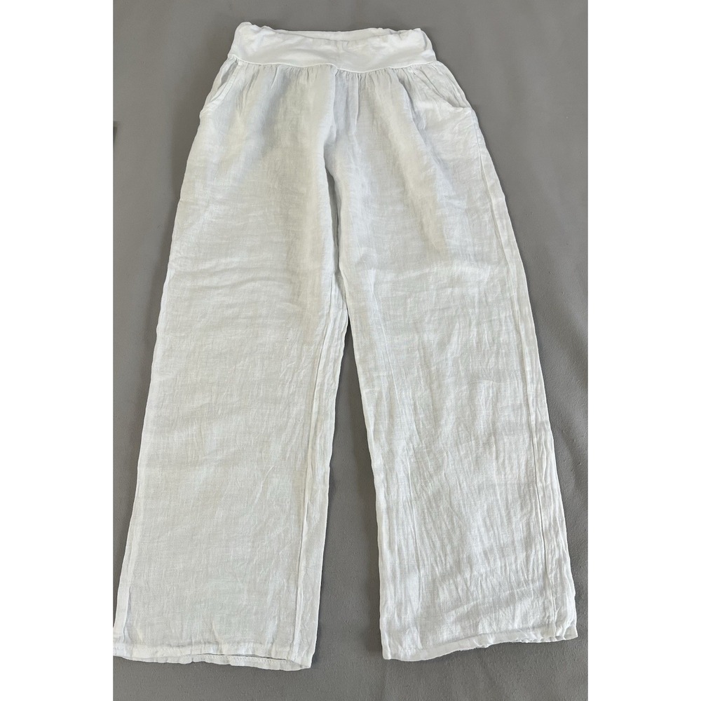 Nice &‎ Chic 100% Linen Pull On Pants White Made In Italy Women's Comfort